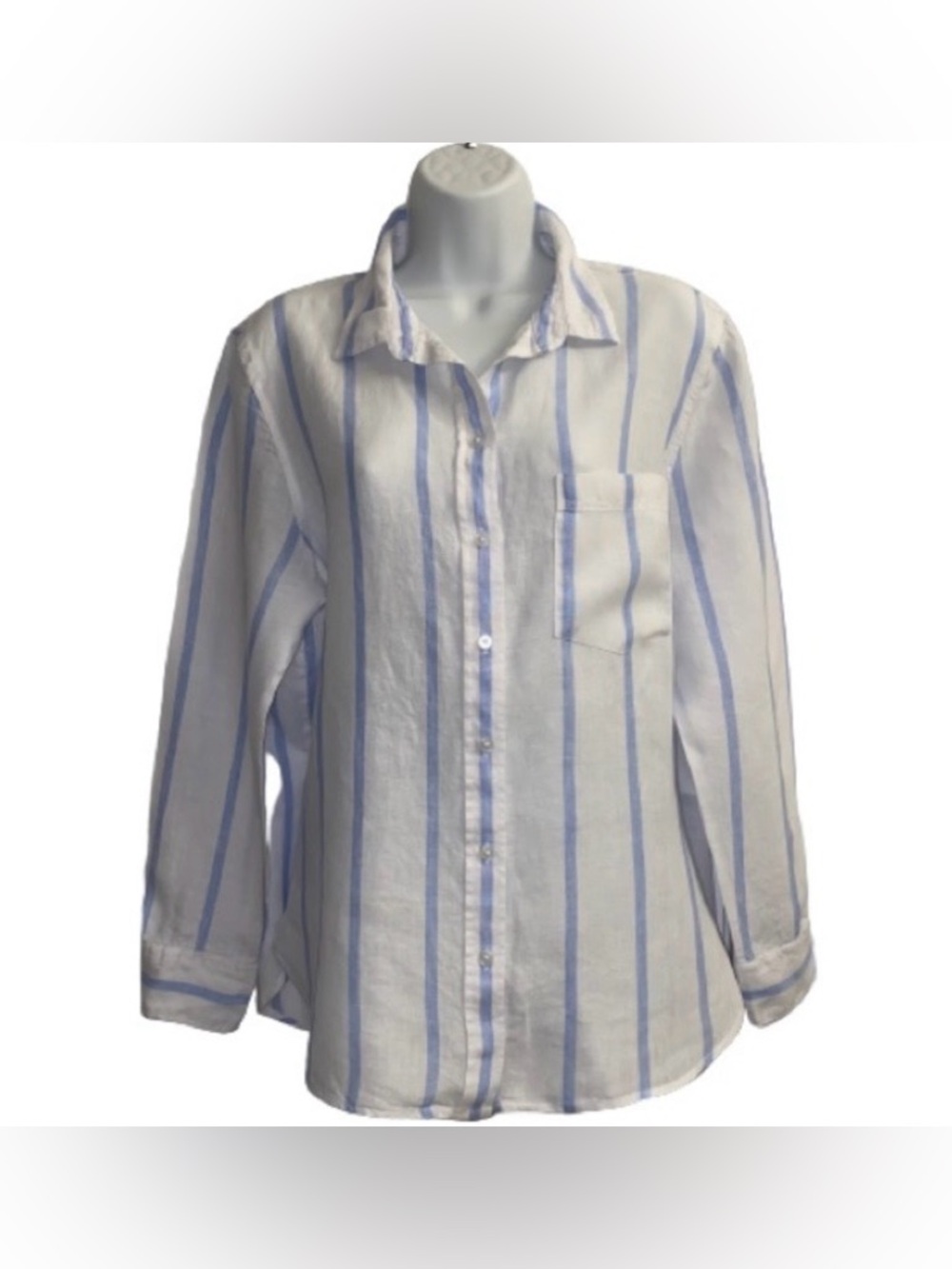 H&M Ladies Linen Blue and White Striped Shirt sz M